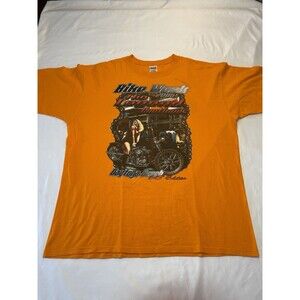 Vintage Y2K Daytona Beach FL Bike Week Orange Shirt Graphic Print Mens XL